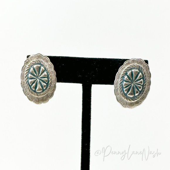 Vintage Jewelry - Vintage Silver Tribal Plate/Buckle Push Back Earrings